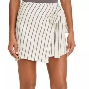 Theory linen cotton wrap tie split striped mini skirt